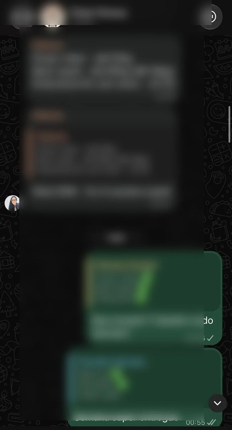 Exemplo de conversas de feedback do grupo da Think Fitness, com dados pessoais protegidos